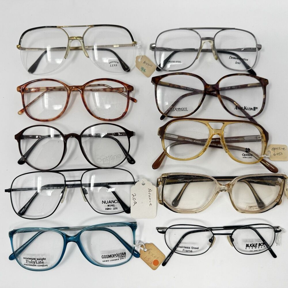 Vintage 1970s-80s Eyeglass Frames Lot 10 w/ Demo Lenses Optical New Old Stock A